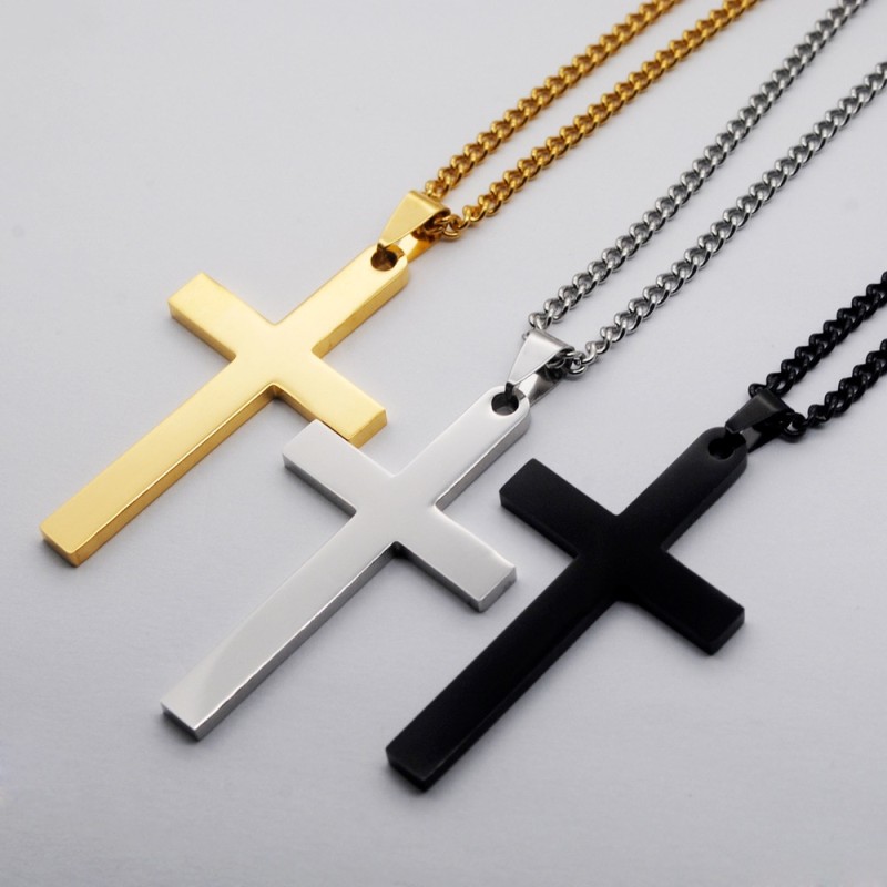 Fashion Cross Necklace Women Men Stainless Steel Christian Charm Necklace Boys Girls Punk Hip Hop Friendship Jewelry Gifts