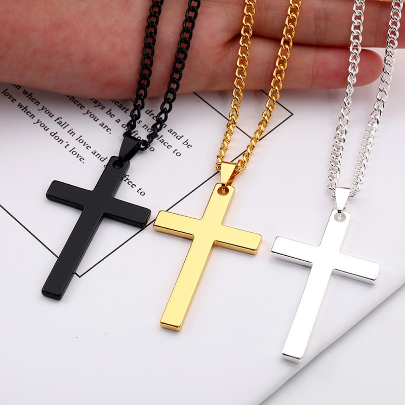 Fashion Cross Necklace Women Men Stainless Steel Christian Charm Necklace Boys Girls Punk Hip Hop Friendship Jewelry Gifts