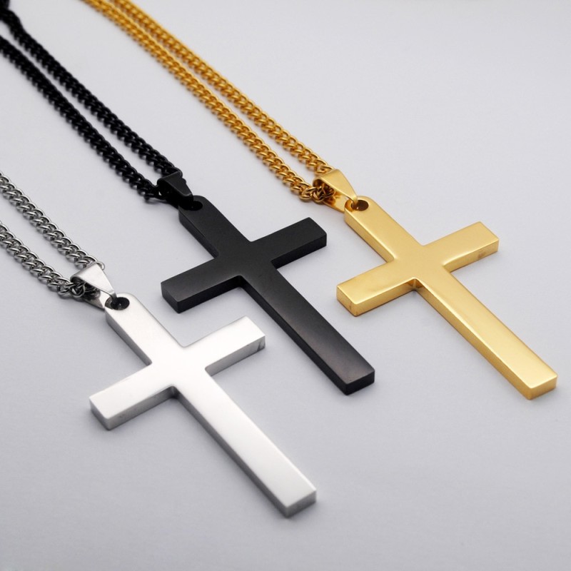 Fashion Cross Necklace Women Men Stainless Steel Christian Charm Necklace Boys Girls Punk Hip Hop Friendship Jewelry Gifts