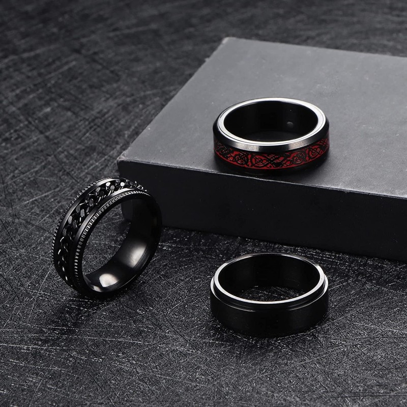 Fashion black Stainless steel wedding ring Black Steel chain Men Women Celtic Dragon inlaid red carbon fiber wedding ring