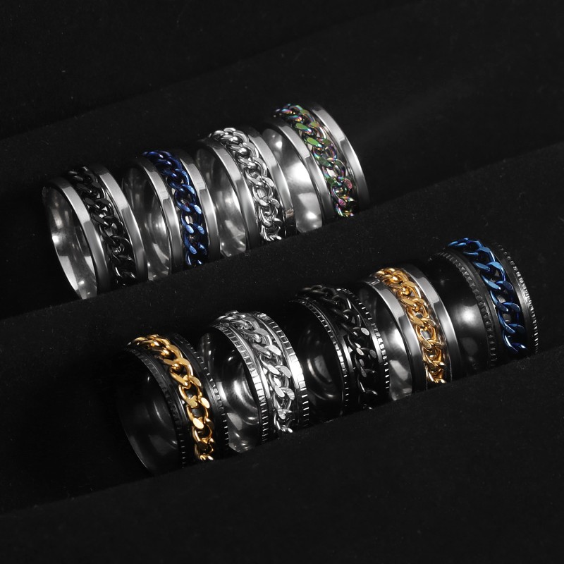 New Cool Stainless Steel Rotatable Couple Ring High Quality Spinner Chain Rotable Rings for Women Man Punk Jewelry Party Gift