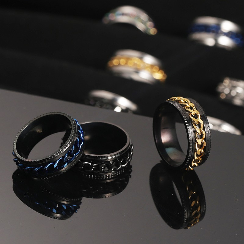 New Cool Stainless Steel Rotatable Couple Ring High Quality Spinner Chain Rotable Rings for Women Man Punk Jewelry Party Gift