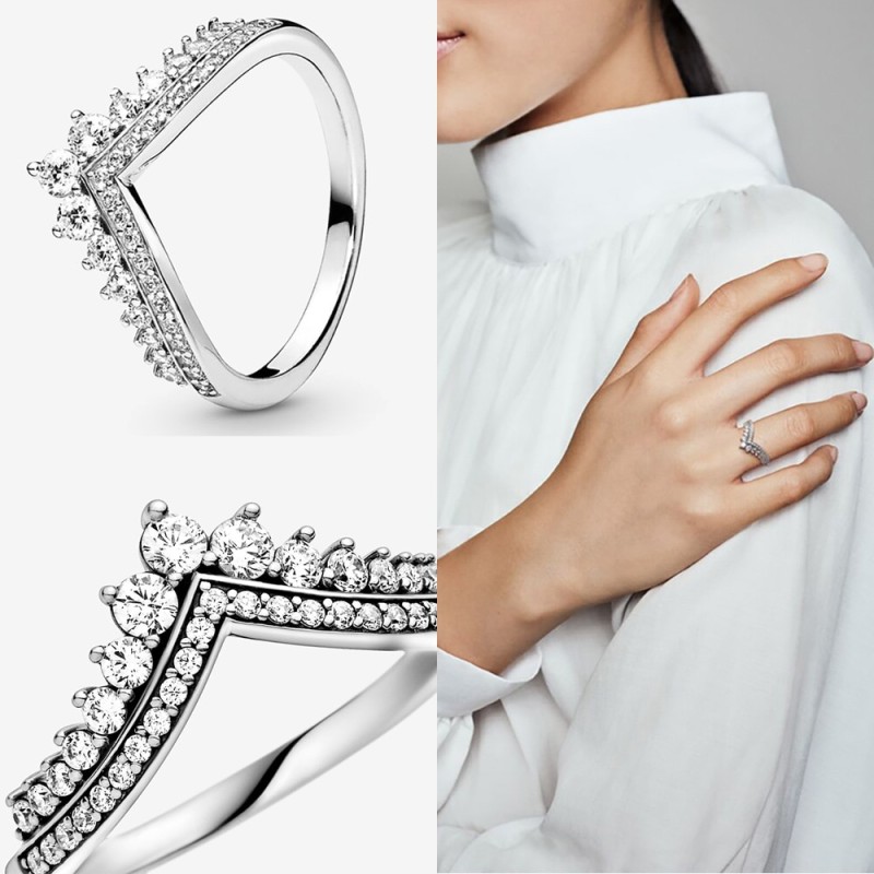 Authentic 925 Sterling Silver Princess Tiara Crown Sparkling Love Heart ,CZ Rings for Women Engagement Jewelry Anniversary