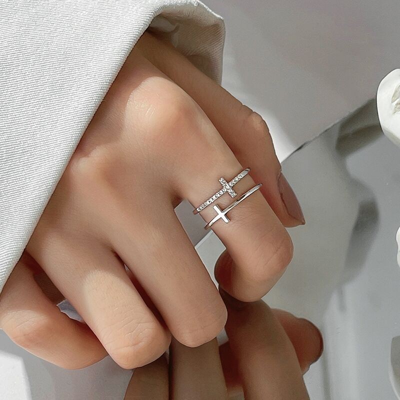 925 Sterling Silver Gold Double Cross Zircon Rings For Women Luxury Quality Vintage Jewelry Gift Female Free Shipping