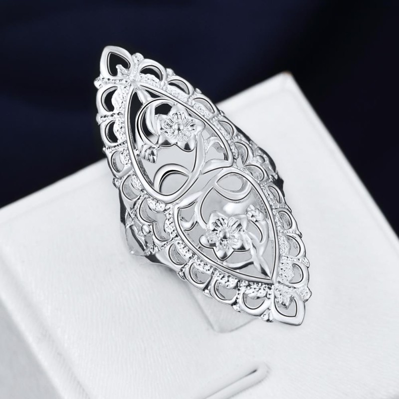 New 925 Sterling Silver Rings For Women fine Retro Hollow wide flower Fashion Party Gifts Girl student Charm wedding Jewelry