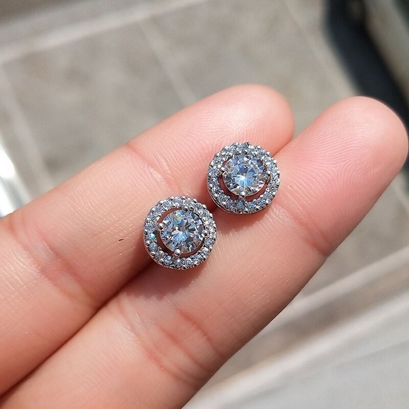 Fashion Round Zirconia Stud Earrings For Women Shinny Crystal White Gold Color Man Party Jewelry