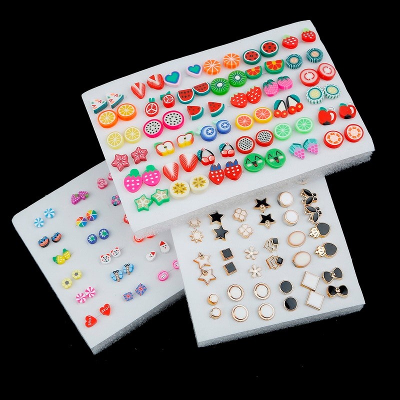 36Pairs Randomly Mixed Silver Color Women Butterfly Bowknot Flower Heart Small Plastic Stud Earrings Sets For Girl Jewelry Part