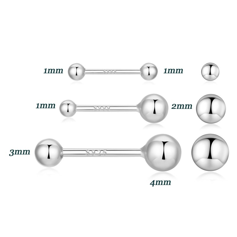 BAMOER 925 Sterling Silver Keep Ear Piercing 999 Silver Ball Stud Earrings For Women (cannot open)