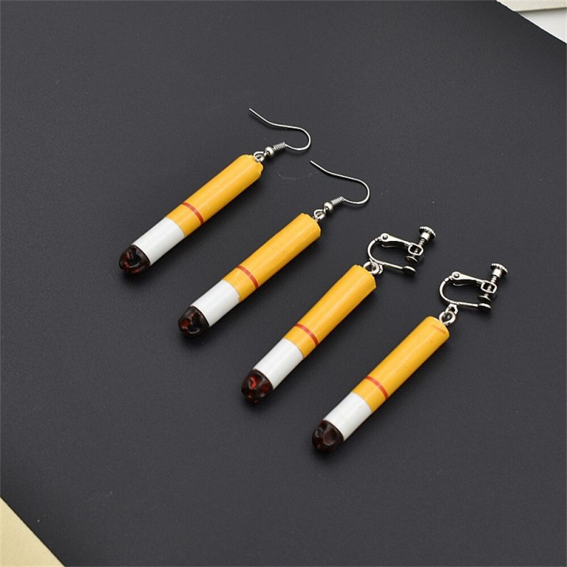 LUOLER New Hot Creative Cigarette Drop Earrings For Women Long Dangle Cip Earring Fashion Purple Pink Ear Clip Jewelry Hanging