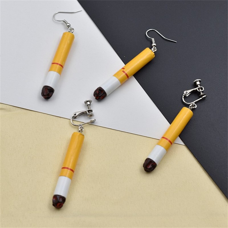 LUOLER New Hot Creative Cigarette Drop Earrings For Women Long Dangle Cip Earring Fashion Purple Pink Ear Clip Jewelry Hanging