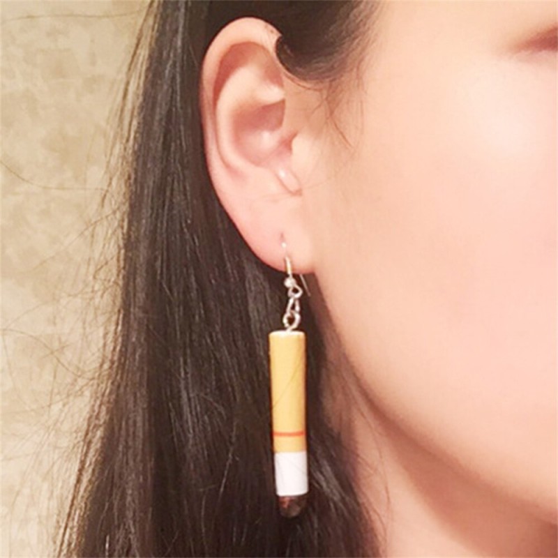 LUOLER New Hot Creative Cigarette Drop Earrings For Women Long Dangle Cip Earring Fashion Purple Pink Ear Clip Jewelry Hanging