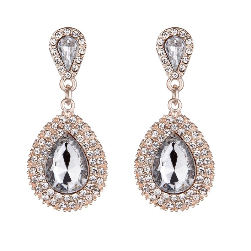 Palace Retro Luxulite Full Drilling Water Drop Rhinestones Female  Earrings Sweet Earrings Long Earrings Crystal Earrings
