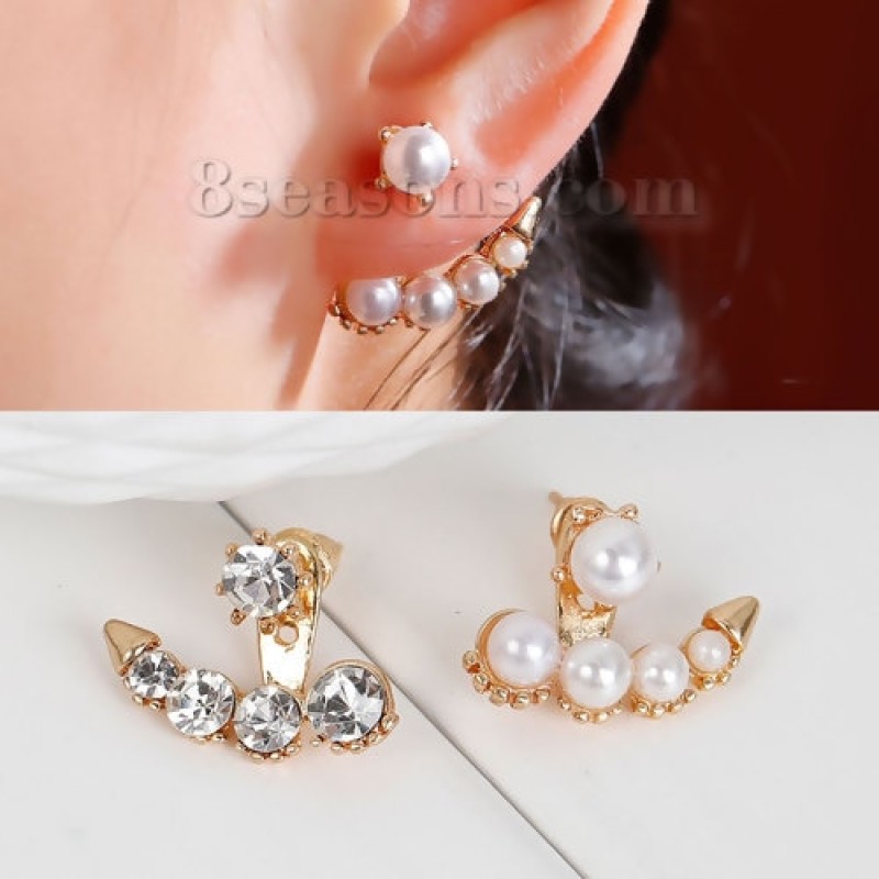 8SEASONS Fashion Front &amp; Back Earrings imitation Pearl Ear Earbobs Ear Jacket Clips 4mm x 4mm( 1/8" x 1/8") 19mm( 6/8") x 15mm