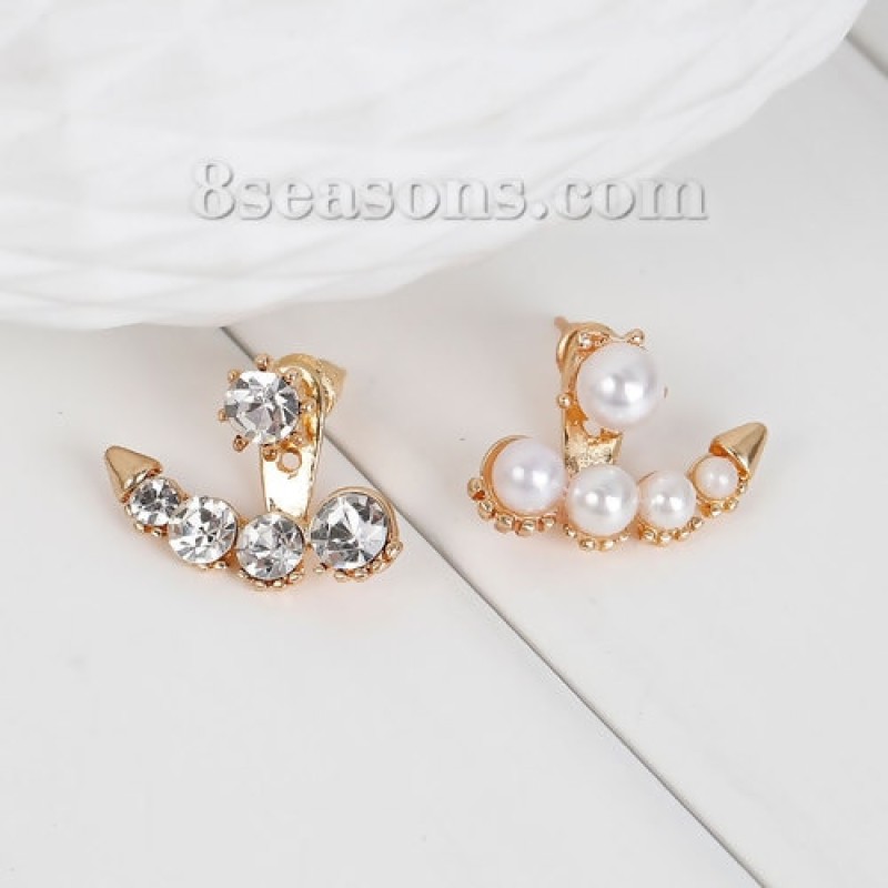 8SEASONS Fashion Front &amp; Back Earrings imitation Pearl Ear Earbobs Ear Jacket Clips 4mm x 4mm( 1/8" x 1/8") 19mm( 6/8") x 15mm