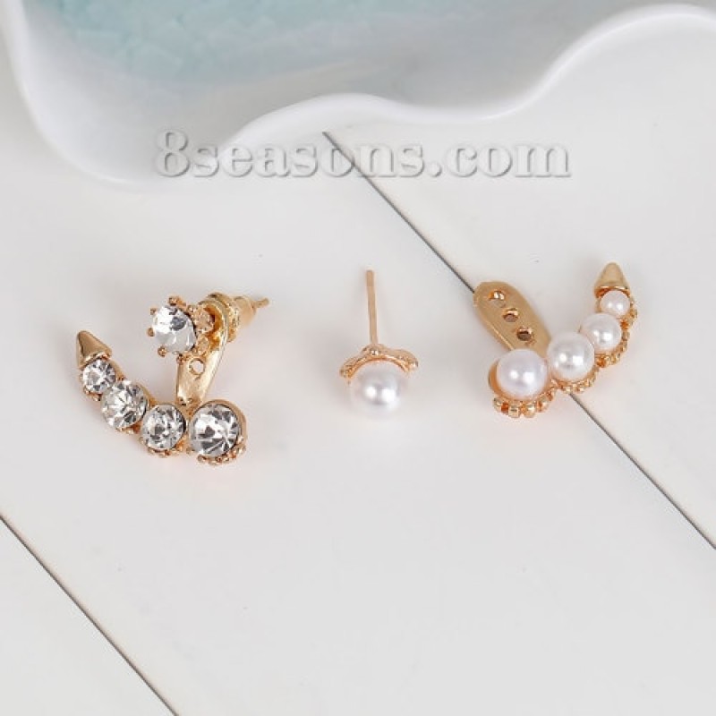8SEASONS Fashion Front &amp; Back Earrings imitation Pearl Ear Earbobs Ear Jacket Clips 4mm x 4mm( 1/8" x 1/8") 19mm( 6/8") x 15mm
