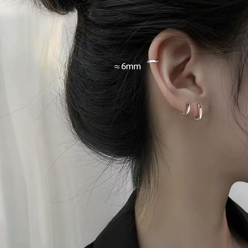 1Pair S925 Sterling Silver French Small Hoop Earrings for Women Hip-Hop Punk Geometric Cartilage Earrings Piercing Jewelry