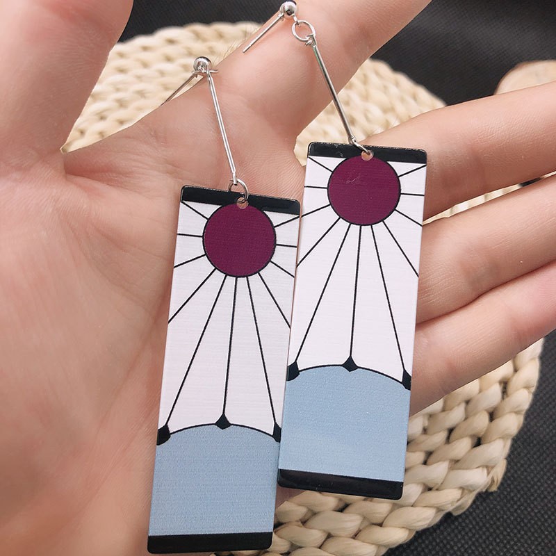 Fashion Acrylic Tanjiro Earrings Demon Slayer Earrings Anime Cosplay Props Hanafuda Drop Long Earrings for Women Girls Jewelry
