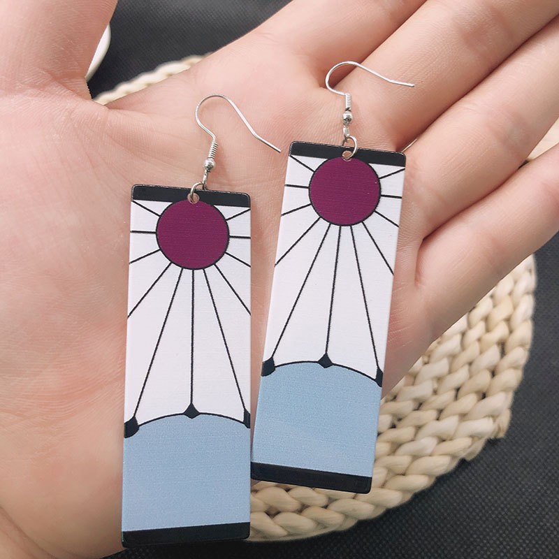 Fashion Acrylic Tanjiro Earrings Demon Slayer Earrings Anime Cosplay Props Hanafuda Drop Long Earrings for Women Girls Jewelry