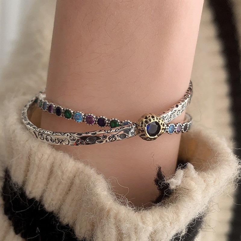 FOXANRY Vintage Handmade Graffiti Hiphop Bracelet for Women Couples INS Fashion Creative Sparkling Zircons Party Jewelry Gifts