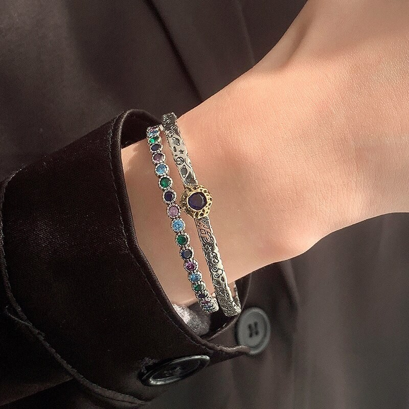 FOXANRY Vintage Handmade Graffiti Hiphop Bracelet for Women Couples INS Fashion Creative Sparkling Zircons Party Jewelry Gifts