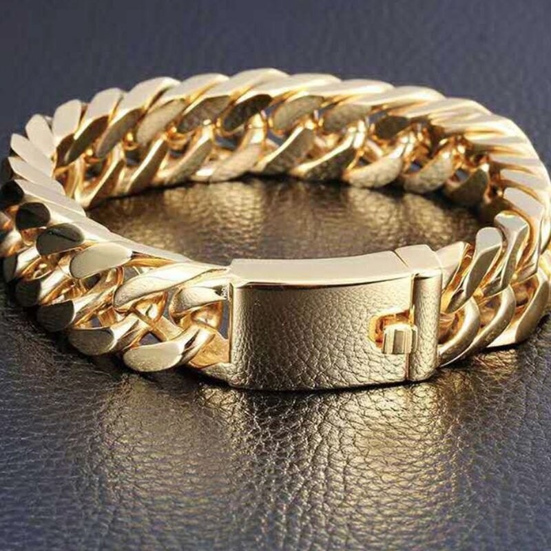 Daily Jewelry Make You Fashionable Men's Hip Hop Alloy Bracelet 18K Cuban Chain Double Buckle Bracelet