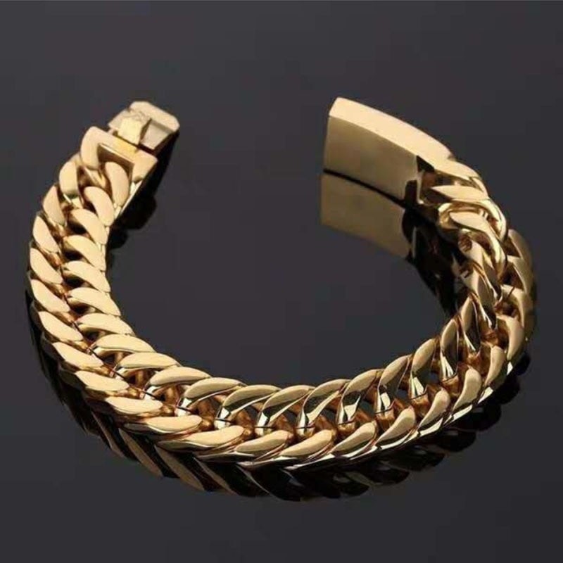 Daily Jewelry Make You Fashionable Men's Hip Hop Alloy Bracelet 18K Cuban Chain Double Buckle Bracelet