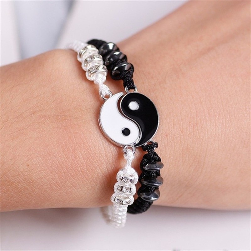 2022 New Best Friend Bracelets for 2 Matching Yin Yang Adjustable Cord Bracelet for Bff Friendship Relationship Boyfriend Girlfr