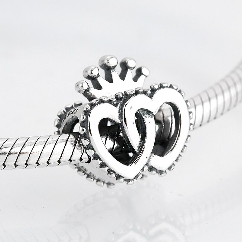 Hot 925 Sterling Silver Bead Openwork Sweet Hearts Crown Charms Beads Fit JIUHAO Bracelets Bangles DIY Womens Jewelry