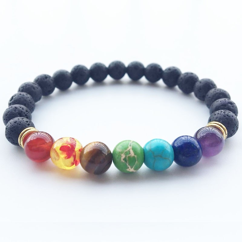 8mm Beads Lava Rock 7 Chakra Healing Balance Bracelet for Men Women Reiki Prayer Stone Yoga Chakra Bracelet Pulseras Mujer