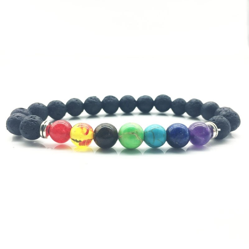 8mm Beads Lava Rock 7 Chakra Healing Balance Bracelet for Men Women Reiki Prayer Stone Yoga Chakra Bracelet Pulseras Mujer