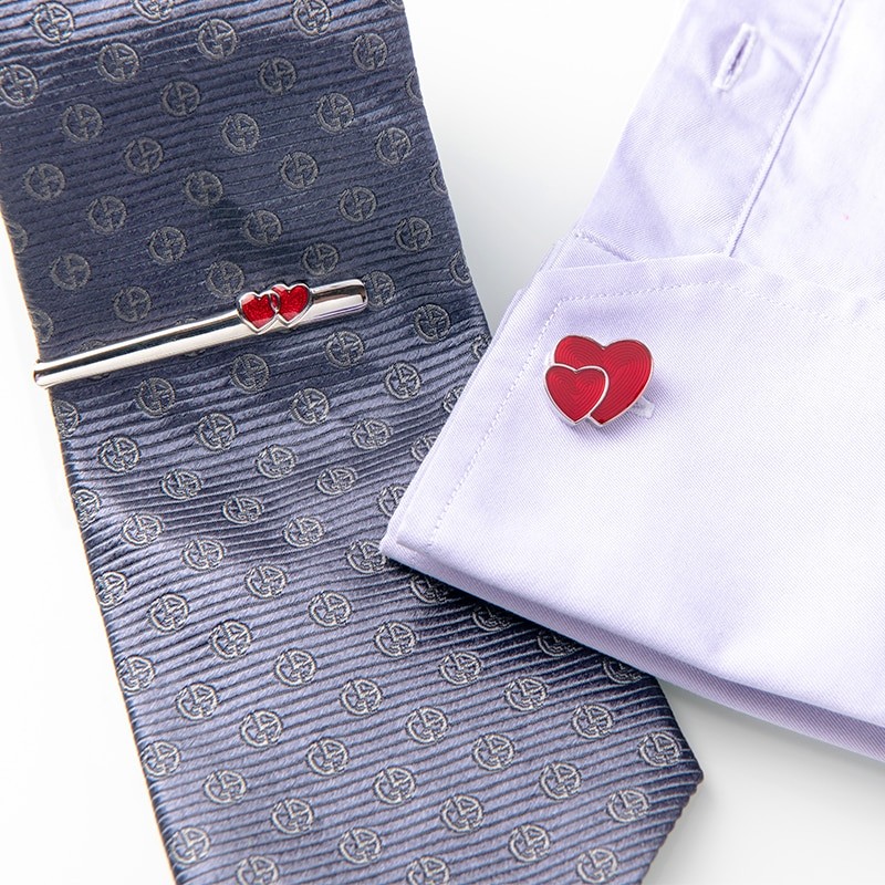 High Quality Red Heart Cufflink and Tie Clip Set For Men Necktie Clip Enamel Cufflinks Wedding Tie Pin Gift Box Set Gifts