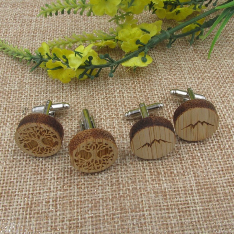 6pair Tree of Life Wooden Cufflinks Bamboo Mountain Wood Cuff Link Wedding Anniversary Gifts Men Accessory