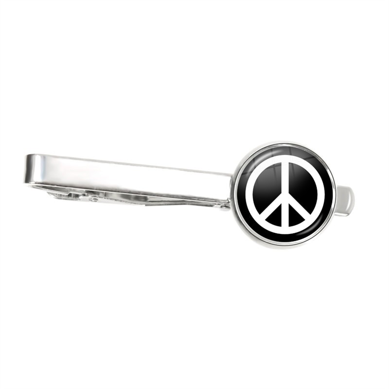 2021 New Arrival Peace Symbol Tie Clips for Men Wedding Suit Jewelry Accessories Glass Round Hippie Peace Sign Bus Tie Clasp