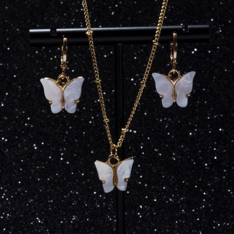 Acrylic Butterfly Earrings Pendant Necklaces Combination Set Japan and South Korea Sweet Style Alloy Chain Butterfly Jewelry Set