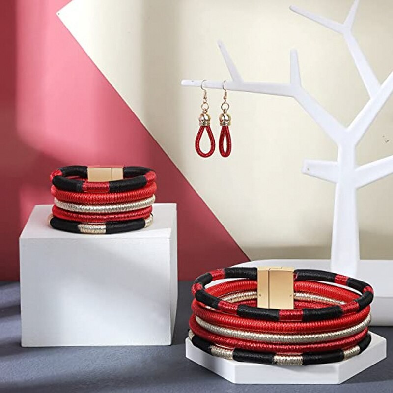 African Multi-layer Woven Choker Necklace for Women Earrings Bracelet Jewelry Set Chunky Costume Wedding Jewelry Accessories