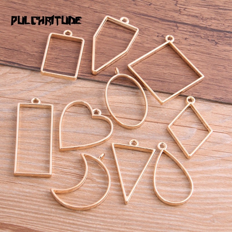 10Pcs/30Pcs 7 Color Geometric Figure Charm Hollow Glue Blank Pendant Tray Bezel Charms DIY Bracelet Necklace Handmade Bezel Mold