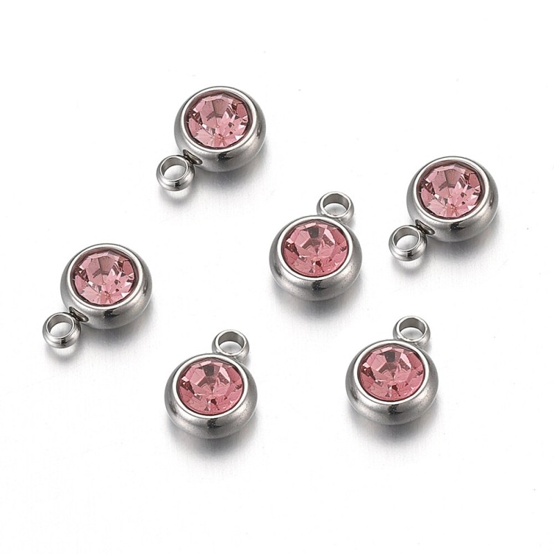 20pcs 6mm Stainless Steel Rhinestone Charms Pendants