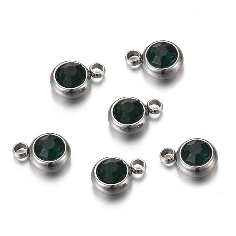 20pcs 6mm Stainless Steel Rhinestone Charms Pendants