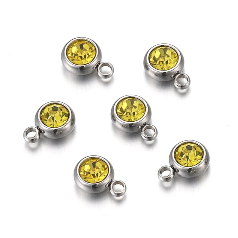 20pcs 6mm Stainless Steel Rhinestone Charms Pendants