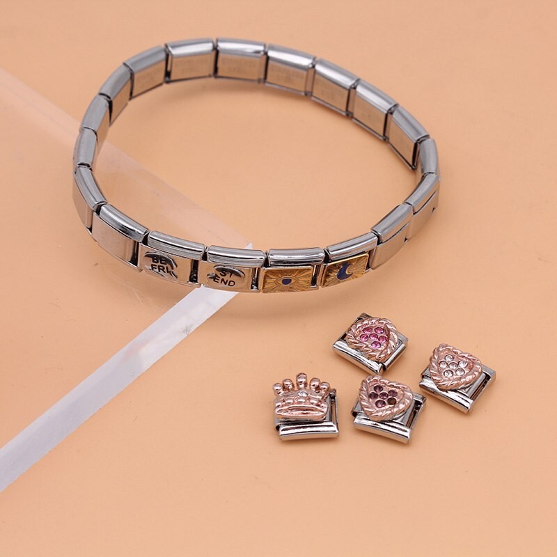 Hapiship New Original Daisy Rose Heart Crown Dazzling CZ Italian Charm Fit 9mm Bracelet Stainless Steel Jewelry Making DJ250