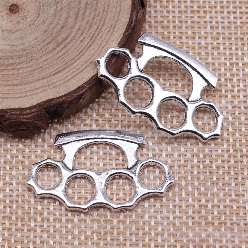 10pcs Wholesale Jewelry Accessories Pendant Thick Brass Knuckles Charms 32x19mm Antique Silver Color