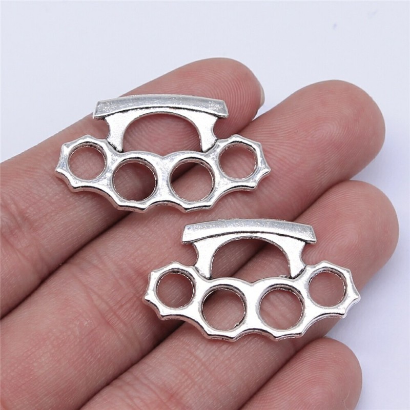 10pcs Wholesale Jewelry Accessories Pendant Thick Brass Knuckles Charms 32x19mm Antique Silver Color