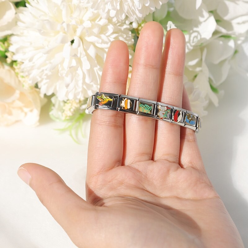 Hapiship Top New Top 9mm Width Original Daisy Cat Fish Bird Panda Italian Charm Bracelet Stainless Steel Jewelry Making DJ061