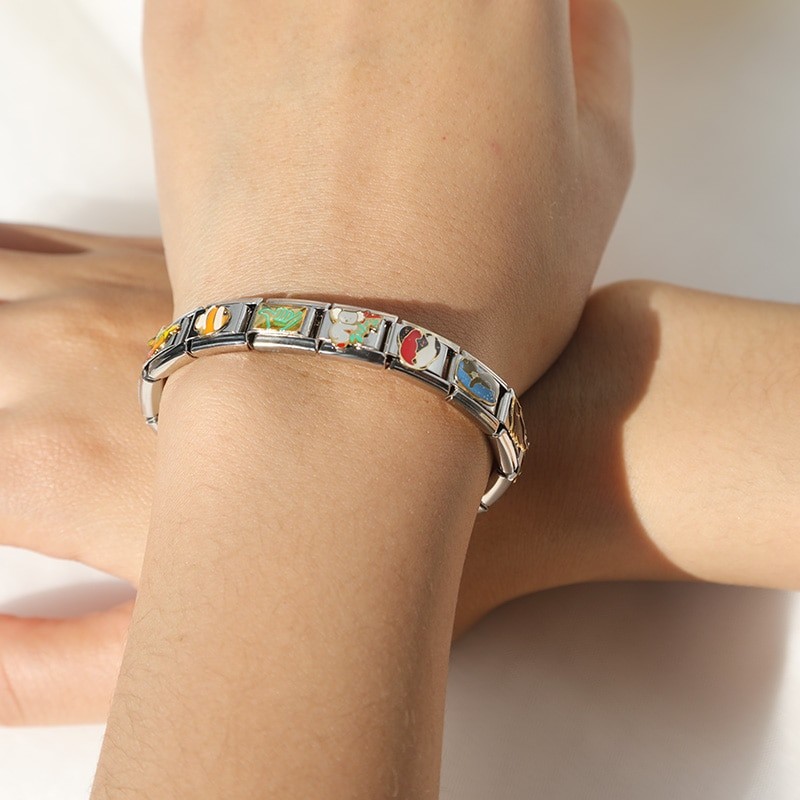 Hapiship Top New Top 9mm Width Original Daisy Cat Fish Bird Panda Italian Charm Bracelet Stainless Steel Jewelry Making DJ061