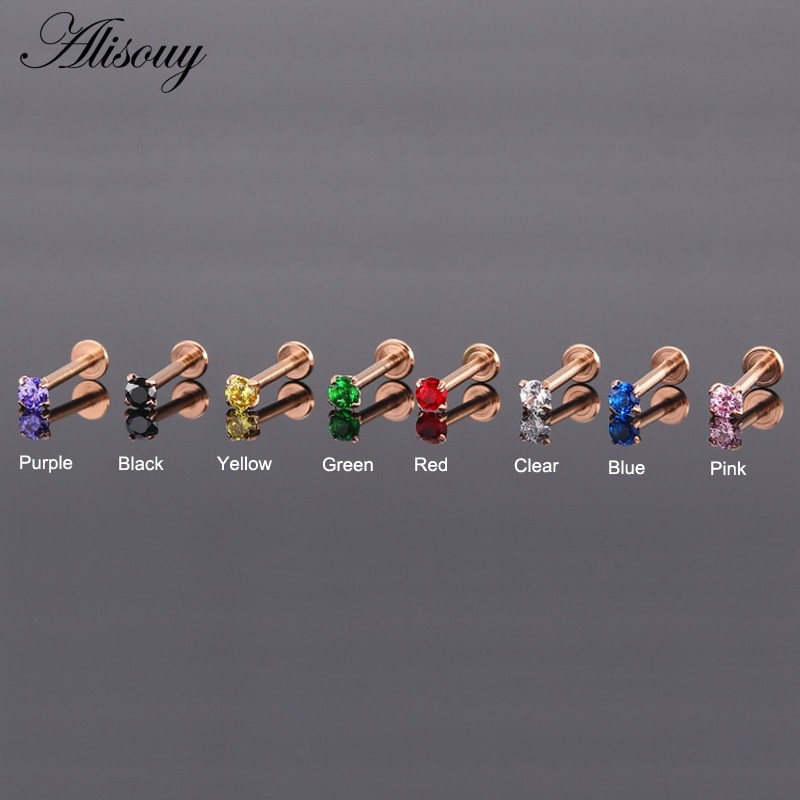 1pc Surgical Steel Zircon Crystal Ear Cartilage Tragus Helix Piercing Labret Lip Studs Ring Internally Thread 16g Body Jewelry