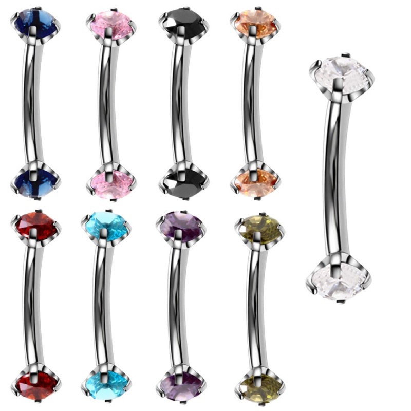 Alisouy 1pc 316L Stainless Steel Eyebrow Barbell Piercing Earrings Cubic Zirconia Helix Ring Labret Lip Piercing Eyebrow Jewelry