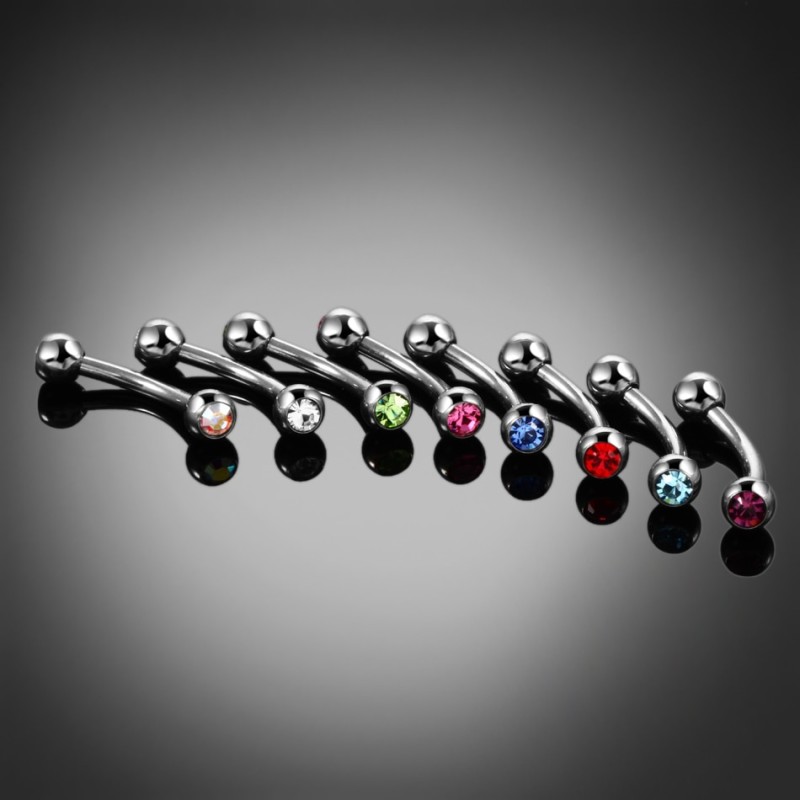 1PC G23 Titanium Colorful Eyebrow Piercings Banana Rings Double Gems Curved Barbell Eyebrow Piercings Rings Body Jewelry 16g