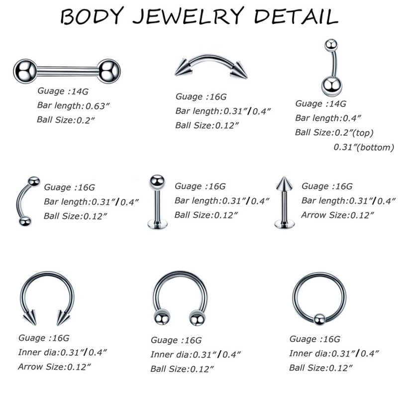 Punk Nose Spetum Tongue Ring Industrial Bar Steel Lip Piercings Cartilage Hoop Earrings Eyebrow Studs Helix Belly Nipple Jewelry