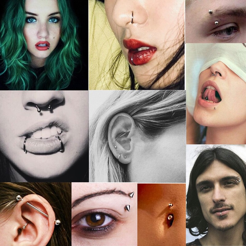 Punk Nose Spetum Tongue Ring Industrial Bar Steel Lip Piercings Cartilage Hoop Earrings Eyebrow Studs Helix Belly Nipple Jewelry