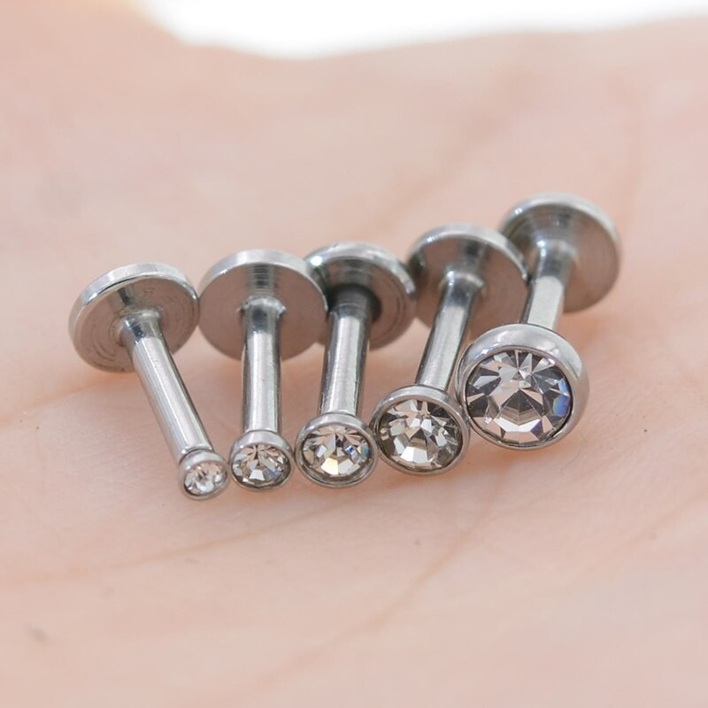 1.2x1.5-4mm AAA Zircon Labret Lip Bar Stud Piercing 16 Gauge Stainless Steel Cartilage Ear Tragus Stud Piercing Earring